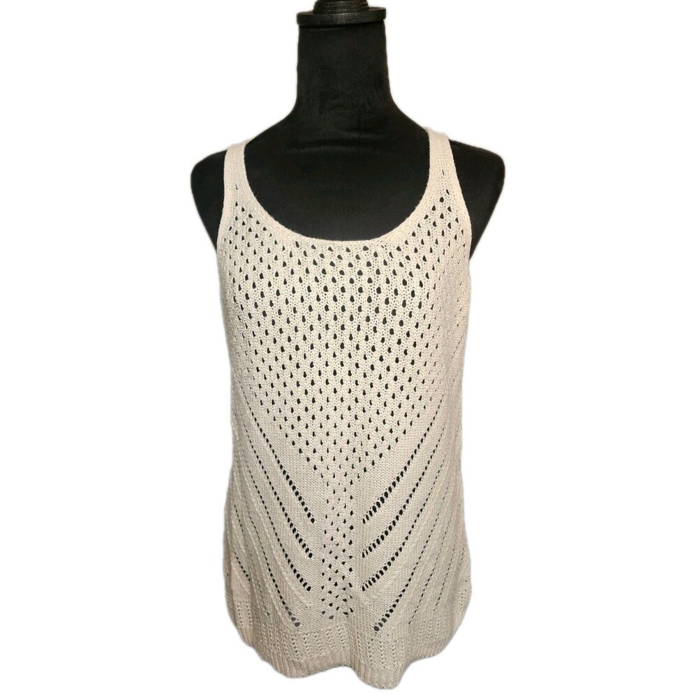 American Eagle Outfitters Ivory And Silver Chevron Eyelet Knit Tank Boho Chic